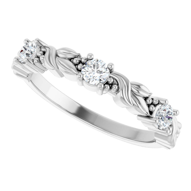 14K Gold Round Natural Diamond Three-Stone Sculptural Anniversary Band – 1/10–1/4 CTW - White Gold - view 5