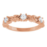 14K Gold Round Natural Diamond Three-Stone Sculptural Anniversary Band – 1/10–1/4 CTW - Rose Gold - view 3