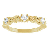 14K Gold Round Natural Diamond Three-Stone Sculptural Anniversary Band – 1/10–1/4 CTW - Yellow Gold - view 3
