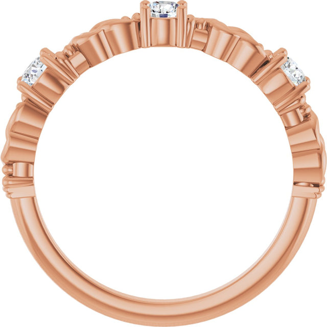 14K Gold Round Natural Diamond Three-Stone Sculptural Anniversary Band – 1/10–1/4 CTW - Rose Gold - view 2