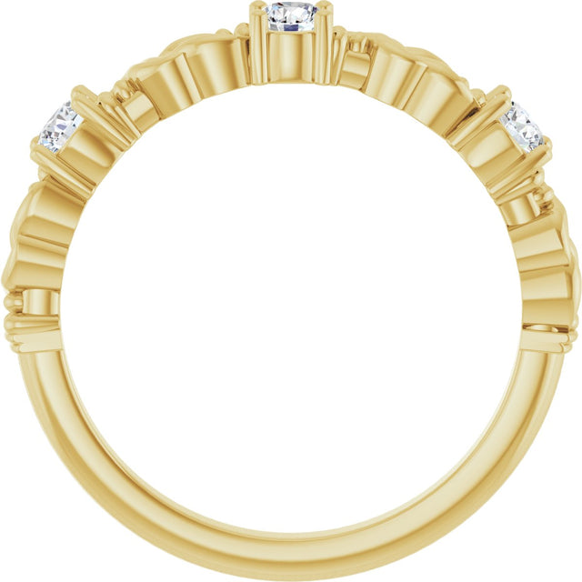 14K Gold Round Natural Diamond Three-Stone Sculptural Anniversary Band – 1/10–1/4 CTW - Yellow Gold - view 2