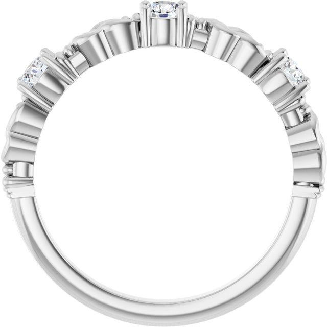 14K Gold Round Natural Diamond Three-Stone Sculptural Anniversary Band – 1/10–1/4 CTW - White Gold - view 2