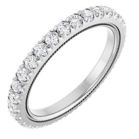 Platinum Round Lab-Grown Diamond Milgrain French-Set Eternity Band – 2 mm Stones