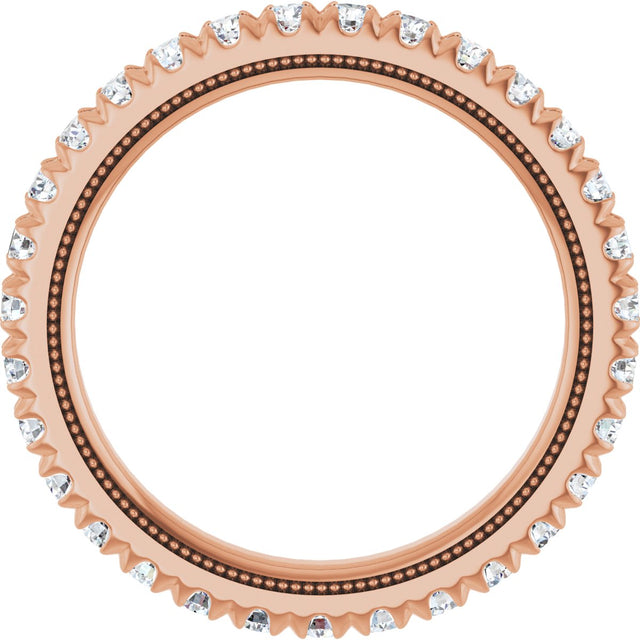 14K Gold Round Lab-Grown Diamond Milgrain French-Set Eternity Band – 2 mm Stones - Rose Gold - view 2