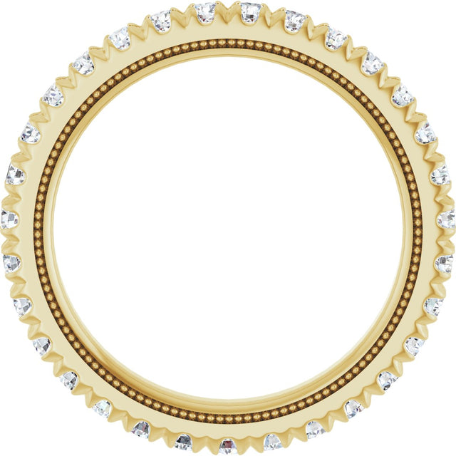 14K Gold Round Natural Diamond Milgrain French-Set Eternity Band – 2 mm Stones - Yellow Gold - view 2