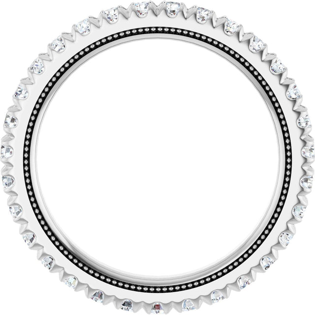 Platinum Round Lab-Grown Diamond Milgrain French-Set Eternity Band – 2 mm Stones - view 2