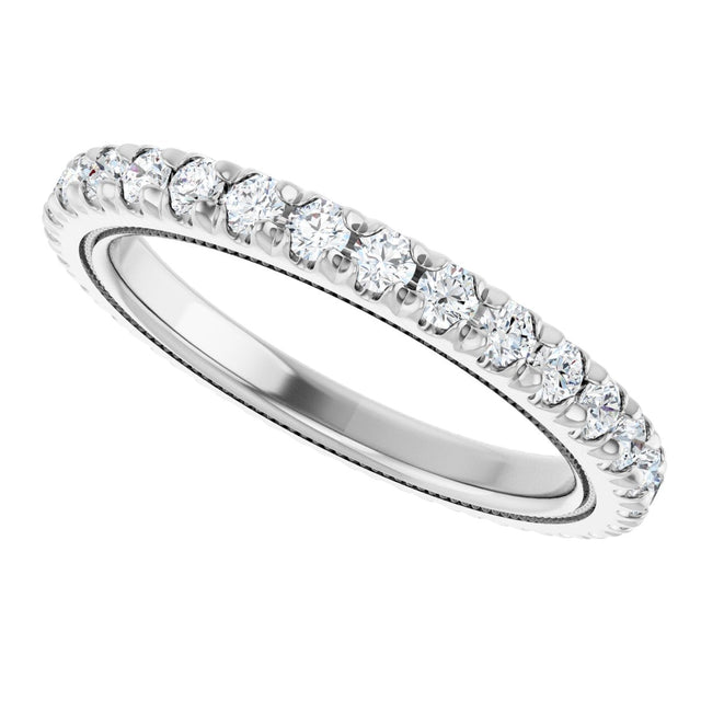 Platinum Round Lab-Grown Diamond Milgrain French-Set Eternity Band – 2 mm Stones - view 5