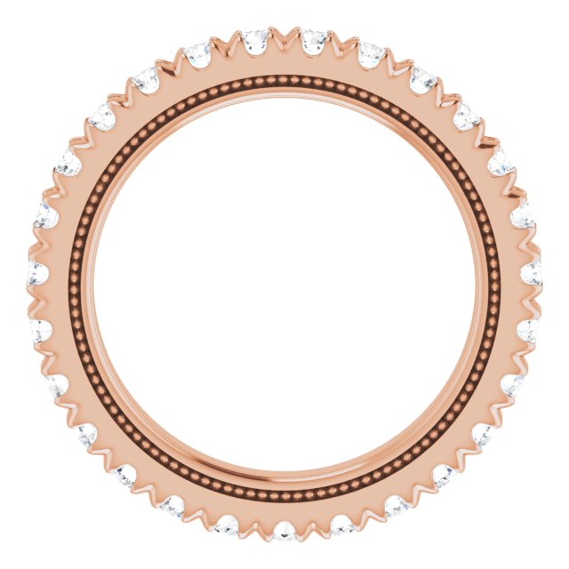14K Gold Round Lab-Grown Diamond Milgrain French-Set Eternity Band – 2 mm Stones - Rose Gold - view 2