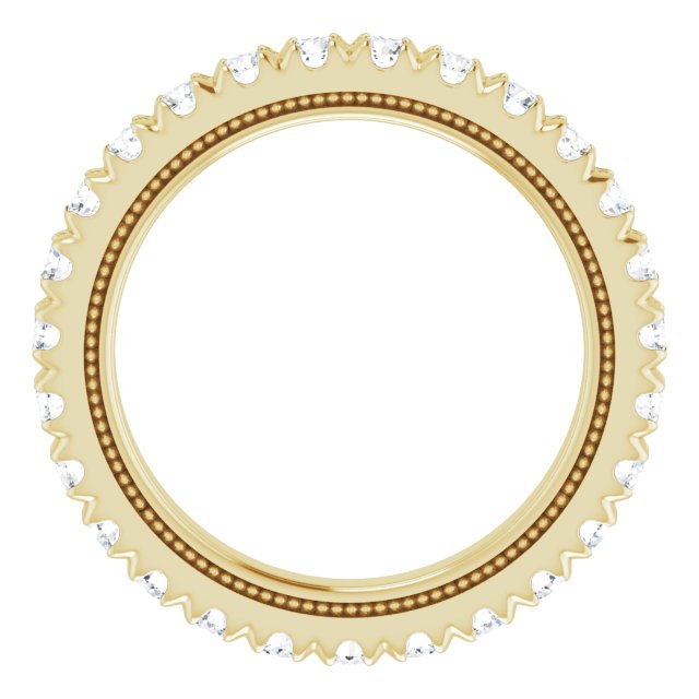 14K Gold Round Natural Diamond Milgrain French-Set Eternity Band – 2 mm Stones - Yellow Gold - view 2