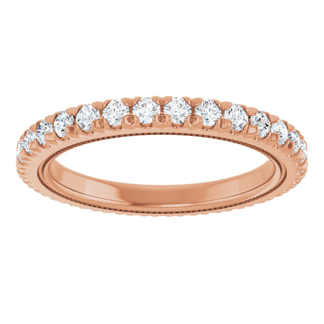 14K Gold Round Natural Diamond Milgrain French-Set Eternity Band – 2 mm Stones - Rose Gold - view 3