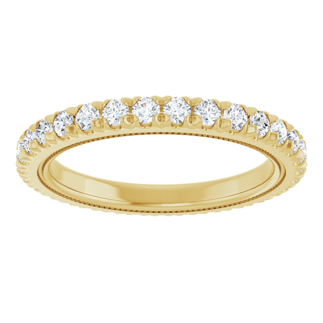14K Gold Round Lab-Grown Diamond Milgrain French-Set Eternity Band – 2 mm Stones - Yellow Gold - view 3