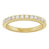 14K Gold Round Natural Diamond Milgrain French-Set Eternity Band – 2 mm Stones - Yellow Gold - view 3