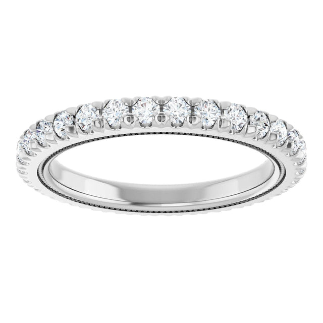 Platinum Round Natural Diamond Milgrain French-Set Eternity Band – 2 mm Stones - view 3