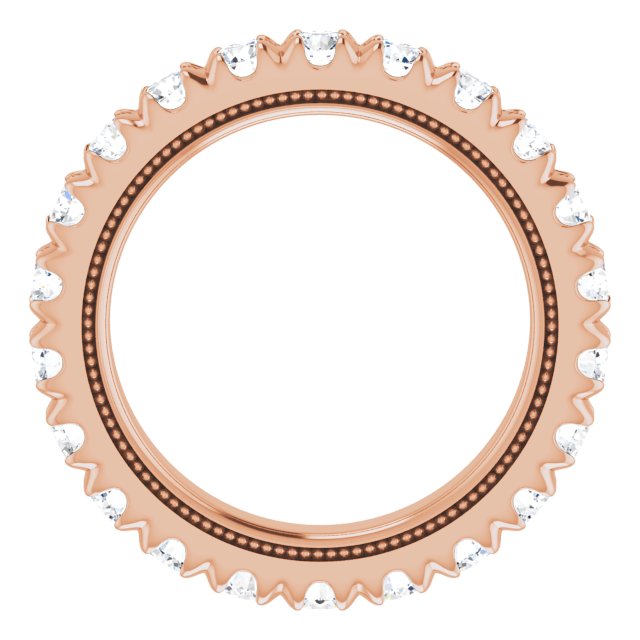 14K Gold Round Natural Diamond Milgrain French-Set Eternity Band – 2.5 mm Stones - Rose Gold - view 2