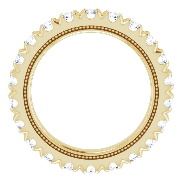 14K Gold Round Lab-Grown Diamond Milgrain French-Set Eternity Band – 2.5 mm Stones - Yellow Gold - view 2