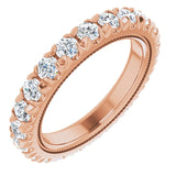 14K Gold Round Natural Diamond Milgrain French-Set Eternity Band – 2.5 mm Stones - Rose Gold