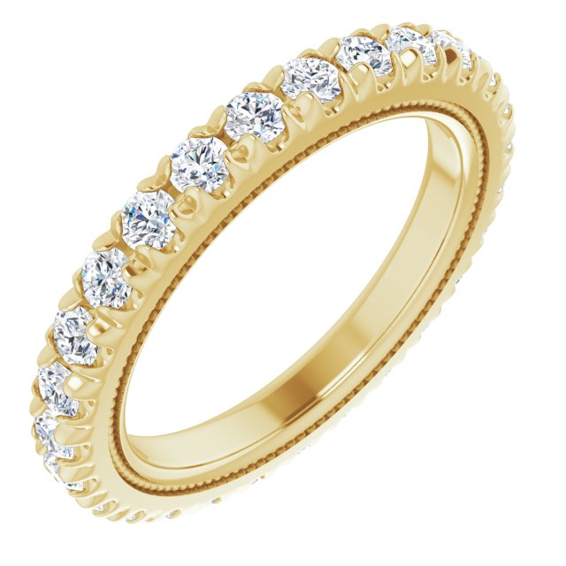 14K Gold Round Natural Diamond Milgrain French-Set Eternity Band – 2 mm Stones - Yellow Gold