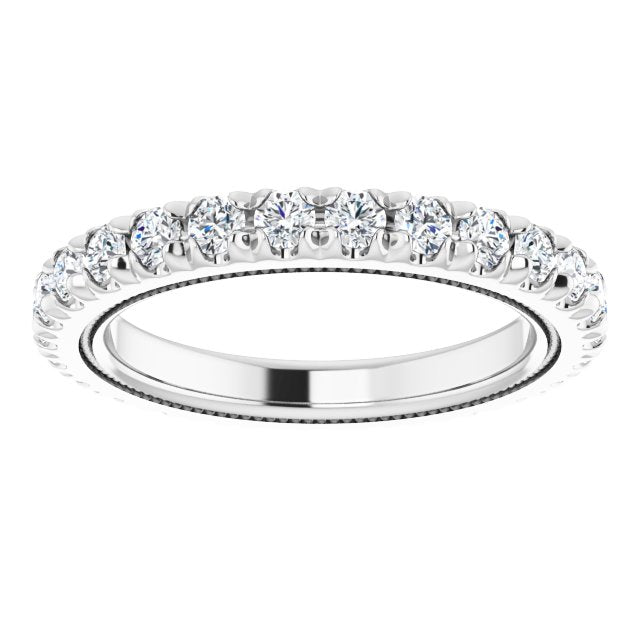 14K Gold Round Lab-Grown Diamond Milgrain French-Set Eternity Band – 2 mm Stones - White Gold - view 3