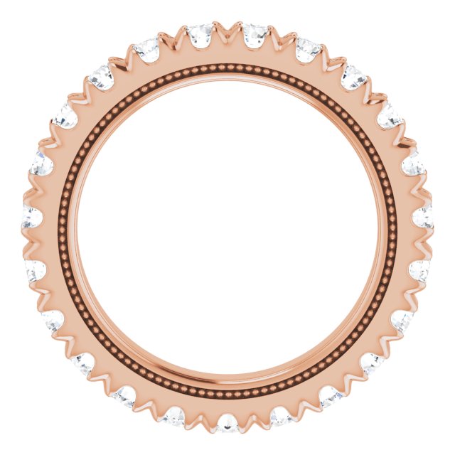 14K Gold Round Lab-Grown Diamond Milgrain French-Set Eternity Band – 2.5 mm Stones - Rose Gold - view 2