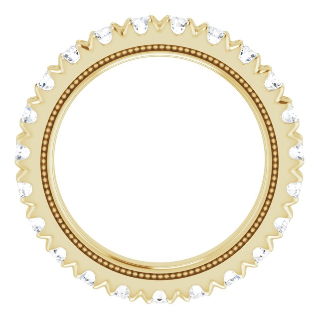 14K Gold Round Lab-Grown Diamond Milgrain French-Set Eternity Band – 2.5 mm Stones - Yellow Gold - view 2