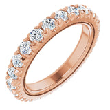 14K Gold Round Natural Diamond Milgrain French-Set Eternity Band – 2.5 mm Stones - Rose Gold