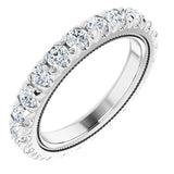 14K Gold Round Natural Diamond Milgrain French-Set Eternity Band – 2.5 mm Stones - White Gold