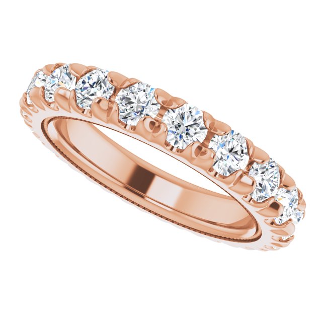 14K Gold Round Lab-Grown Diamond Milgrain French-Set Eternity Band – 3 mm Stones - Rose Gold - view 5