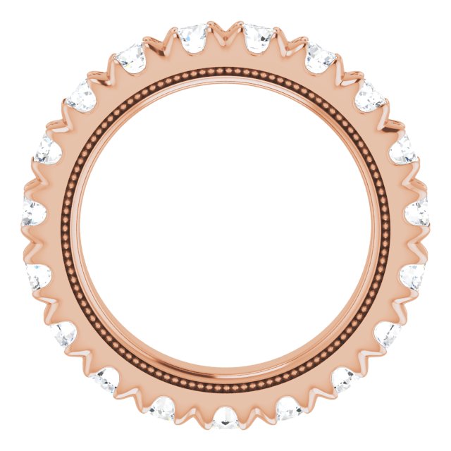 14K Gold Round Lab-Grown Diamond Milgrain French-Set Eternity Band – 3 mm Stones - Rose Gold - view 2
