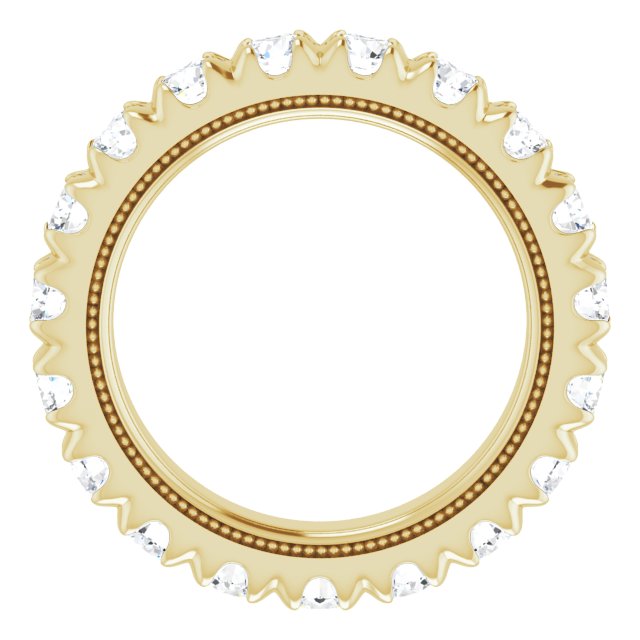 14K Gold Round Natural Diamond Milgrain French-Set Eternity Band – 3 mm Stones - Yellow Gold - view 2