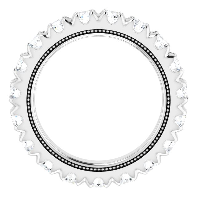 14K Gold Round Natural Diamond Milgrain French-Set Eternity Band – 3 mm Stones - White Gold - view 2