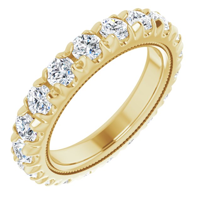 14K Gold Round Natural Diamond Milgrain French-Set Eternity Band – 3 mm Stones - Yellow Gold