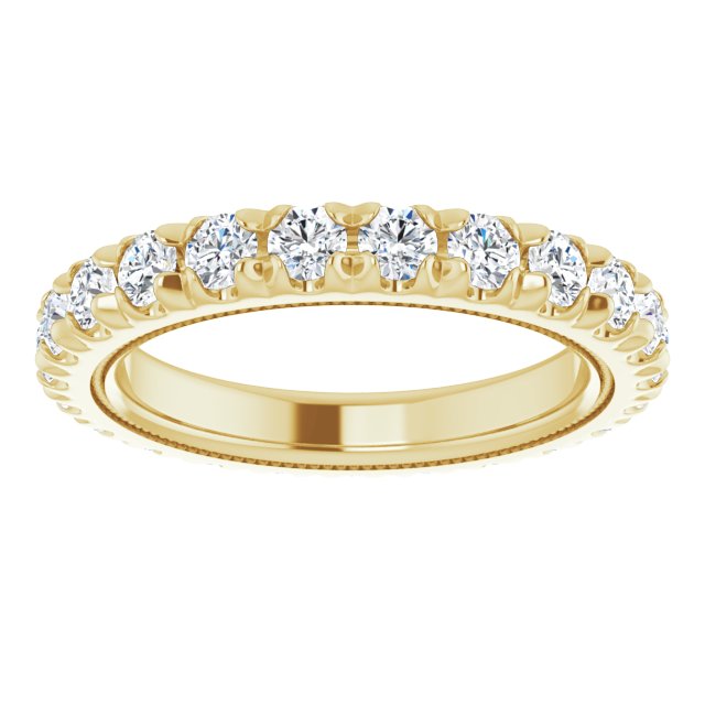 14K Gold Round Lab-Grown Diamond Milgrain French-Set Eternity Band – 2.5 mm Stones - Yellow Gold - view 3