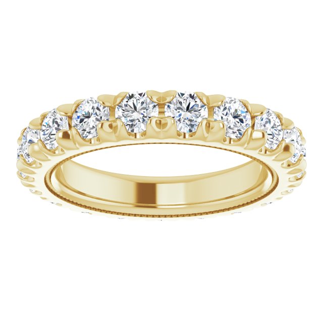 14K Gold Round Lab-Grown Diamond Milgrain French-Set Eternity Band – 3 mm Stones - Yellow Gold - view 3