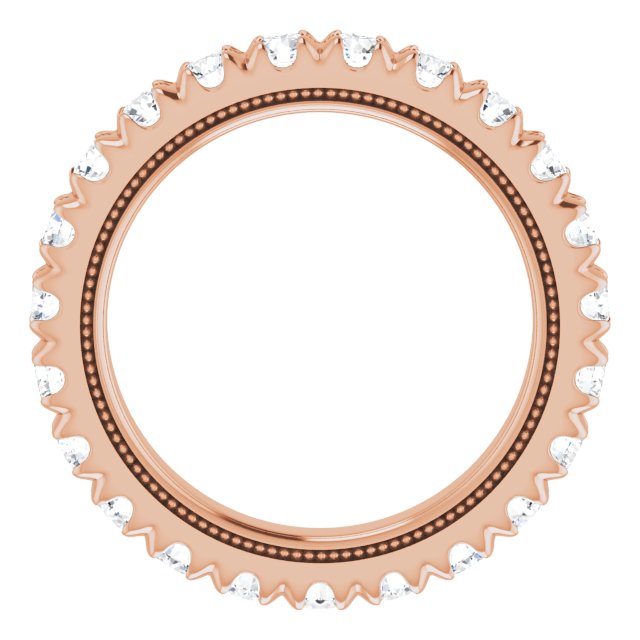 14K Gold Round Lab-Grown Diamond Milgrain French-Set Eternity Band – 2.5 mm Stones - Rose Gold - view 2
