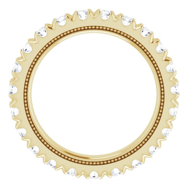 14K Gold Round Lab-Grown Diamond Milgrain French-Set Eternity Band – 2.5 mm Stones - Yellow Gold - view 2