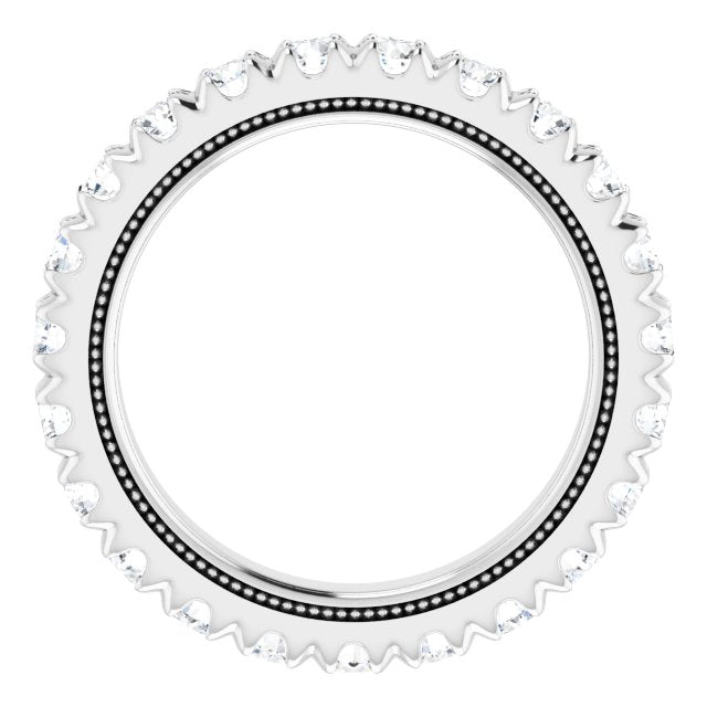 14K Gold Round Lab-Grown Diamond Milgrain French-Set Eternity Band – 2.5 mm Stones - White Gold - view 2