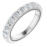 14K Gold Round Natural Diamond Milgrain French-Set Eternity Band – 2.5 mm Stones - White Gold