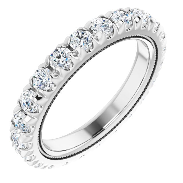 Platinum Round Natural Diamond Milgrain French-Set Eternity Band – 2.5 mm Stones