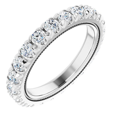 Platinum Round Lab-Grown Diamond Milgrain French-Set Eternity Band – 2.5 mm Stones