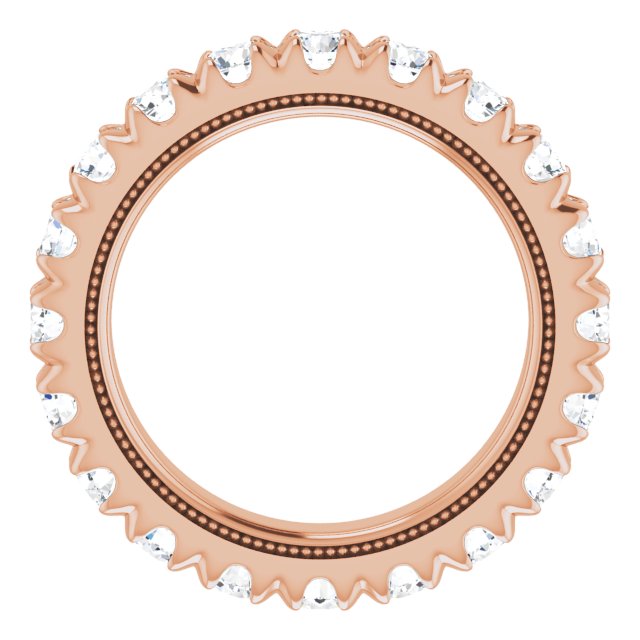 14K Gold Round Natural Diamond Milgrain French-Set Eternity Band – 3 mm Stones - Rose Gold - view 2