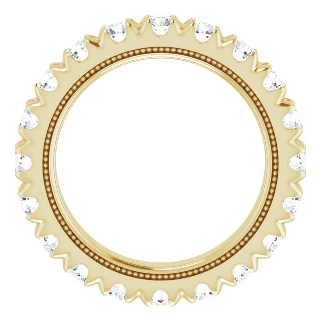 14K Gold Round Natural Diamond Milgrain French-Set Eternity Band – 3 mm Stones - Yellow Gold - view 2