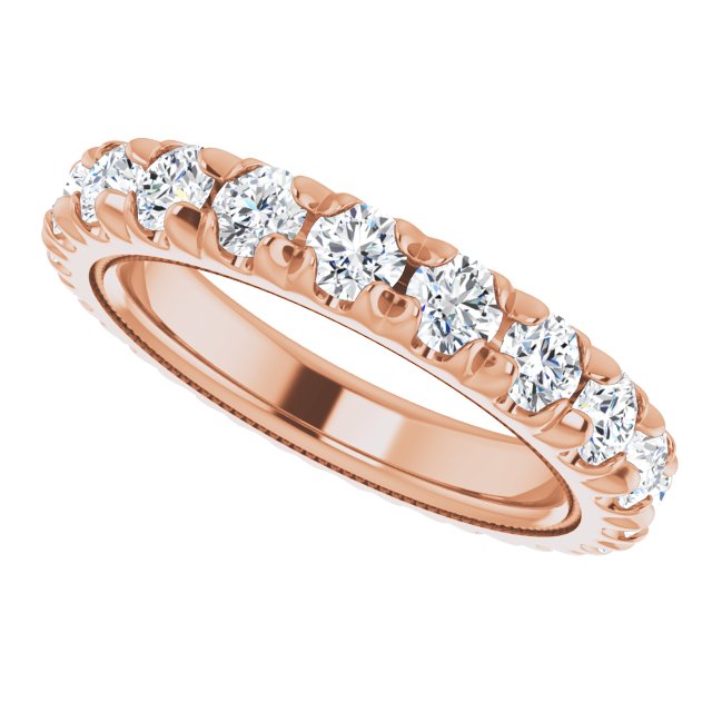 14K Gold Round Natural Diamond Milgrain French-Set Eternity Band – 3 mm Stones - Rose Gold - view 5