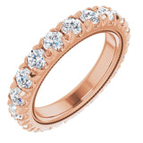 14K Gold Round Natural Diamond Milgrain French-Set Eternity Band – 3 mm Stones - Rose Gold