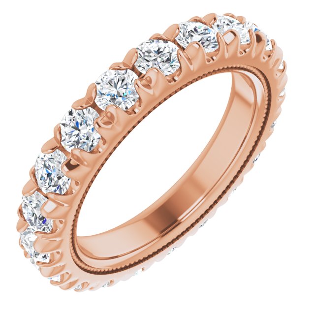 14K Gold Round Natural Diamond Milgrain French-Set Eternity Band – 3 mm Stones - Rose Gold