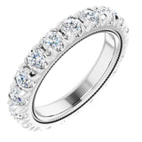 14K Gold Round Natural Diamond Milgrain French-Set Eternity Band – 3 mm Stones - White Gold