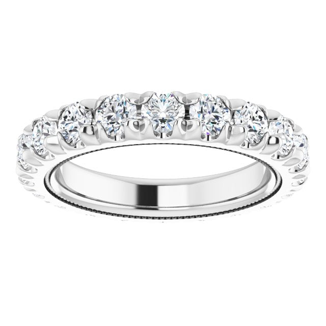 14K Gold Round Natural Diamond Milgrain French-Set Eternity Band – 3 mm Stones - White Gold - view 3