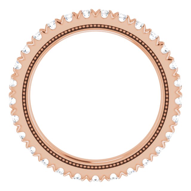 14K Gold Round Natural Diamond Milgrain French-Set Eternity Band – 2 mm Stones - Rose Gold - view 2