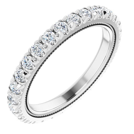 Platinum Round Lab-Grown Diamond Milgrain French-Set Eternity Band – 2 mm Stones