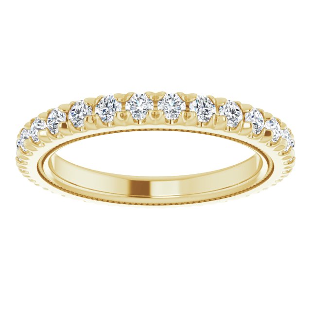 14K Gold Round Natural Diamond Milgrain French-Set Eternity Band – 2 mm Stones - Yellow Gold - view 3