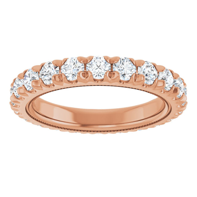 14K Gold Round Lab-Grown Diamond Milgrain French-Set Eternity Band – 3 mm Stones - Rose Gold - view 3
